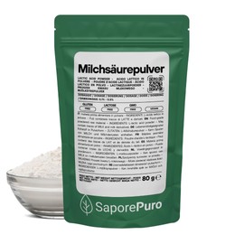 SaporePuro Lactic Acid Powder 80g - Pure Food Grade - For Bakery, Dairy Products, Fermented Drinks and Cosmetic Applications