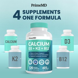 4-in-1 Calcium Supplements for Women and Men - Calcium with Vitamin D3 K2 5000 IU Supplement, 601mg per Serving for Heart, Bones & Body Defenses - Gluten-Free, Vegan-Friendly (240 ct)