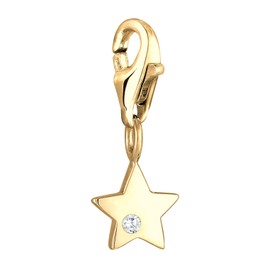 Charm Star Astro Motif Pendant with Lobster Clasp for Charm Bracelet 925 Sterling Silver Gold-Plated, Sterling Silver Cubic Zirconia, Zircon gemstone.
