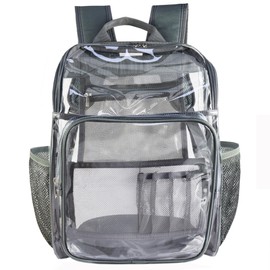 KUI WAN Clear Backpacks for School Large Clear Bookbag with Multi-Pockets PVC Transparent Backpack for College,Work,Grey