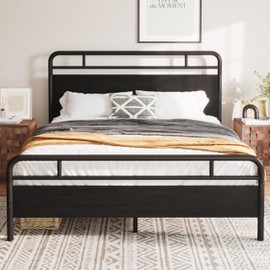 Allewie Queen Size Platform Bed Frame with Wooden Headboard and Footboard, Heavy Duty 13 Metal Slats Support, Under-Bed Storage, No Box Spring Needed, Noise Free, Easy Assembly, Black Oak
