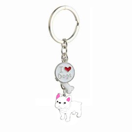 ZoonPark® Dog Key-ring Keychain,Lovely Cute Small Dog Puppy Keychain Keyring Metal Keychain Keyring Keyfob Key Ring Car Keyring Bag Charm (White French Bulldog)