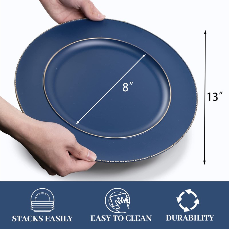 MAONAME Blue Charger Plates, 13" Plastic Round Charger for Dinner