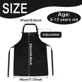 PLULON 15Pcs Kids Paint Aprons Bulk Art Painting Apron for Kids, Paint Apron Adjustable Children Chef Aprons with 2 Pockets for Girls Boys Painting Baking Cooking Crafting (Black)