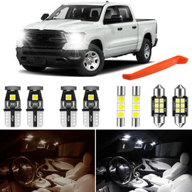 Winetis Bright White 6000K Interior Map Dome Glove Box Vanity Mirror LED Bulbs Kit Package Replacement for Dodge Ram 1500 2500 3500 2019 2020 2021 License Plate Lights + Free Install Tool