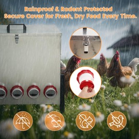 100LB Automatic Chicken Feeder with Cover, Large Capacity Metal Chicken Coop Feeder with 12 Feed Ports, Adjustable Legs No Waste Outdoor Poultry Feeder (Must choose Get 1 free item or Buy with Bundle)