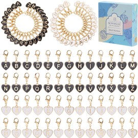 SUNNYCLUE 1 Box 52Pcs Heart Stitch Markers Crochet Marker Charms Bulk White Black Enamel Love Letter A to Z Lobster Clasp Knitting Charms for Jewellery Making Crafts Weave Supplies Accessories Adults