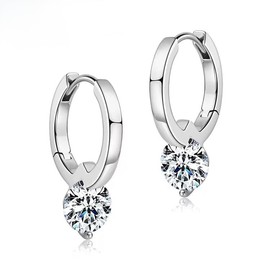 Moissanite Creole Earrings with Certificate of Authenticity 925 Sterling Silver 18K White Gold Plating, Sterling Silver, Moissanite