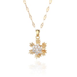 BYETOCE Christmas Snowflakes Necklace Alloy Holiday Jewelry for Women Gold Snowflakes Pendant Necklace with Cubic Zirconia Crystal Winter Jewelry Christmas Gifts For Her