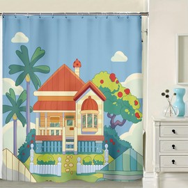 CUVYEU Kids Shower Curtain, Blue Background Kids Dog Theme Decorative Shower Curtain for Kids Girls Boys Bathroom Decor, Cute Colorful Bathroom Bathtub Decorative Accessories with Hooks 60“X 72”