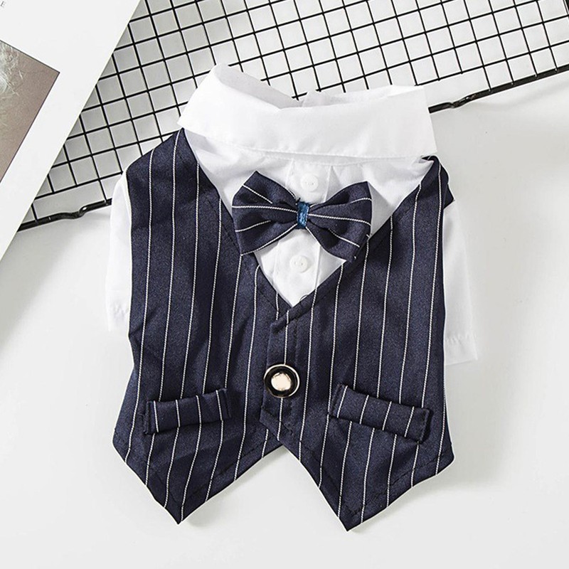 Pet Suit Bow Decor Striped Breathable Dog Cat Wedding Shirt