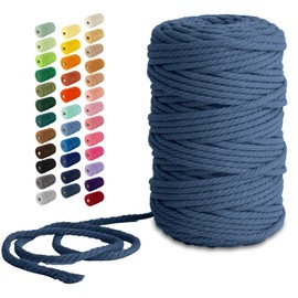 Nook Theory Macrame Cord - 5mm 109 Yards Cotton Rope, 3mm 4mm Yarn, String for Crafts, Perfect for Macrame Wall Hanging and Boho Decorations (Indigo)