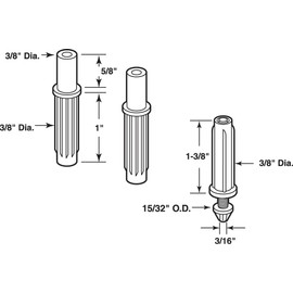 Prime-Line Products N 7269 Prime-Line Top and Bottom Pivot Set, 3/8 in Dia X 1 in H, Steel/Plastic, Mill