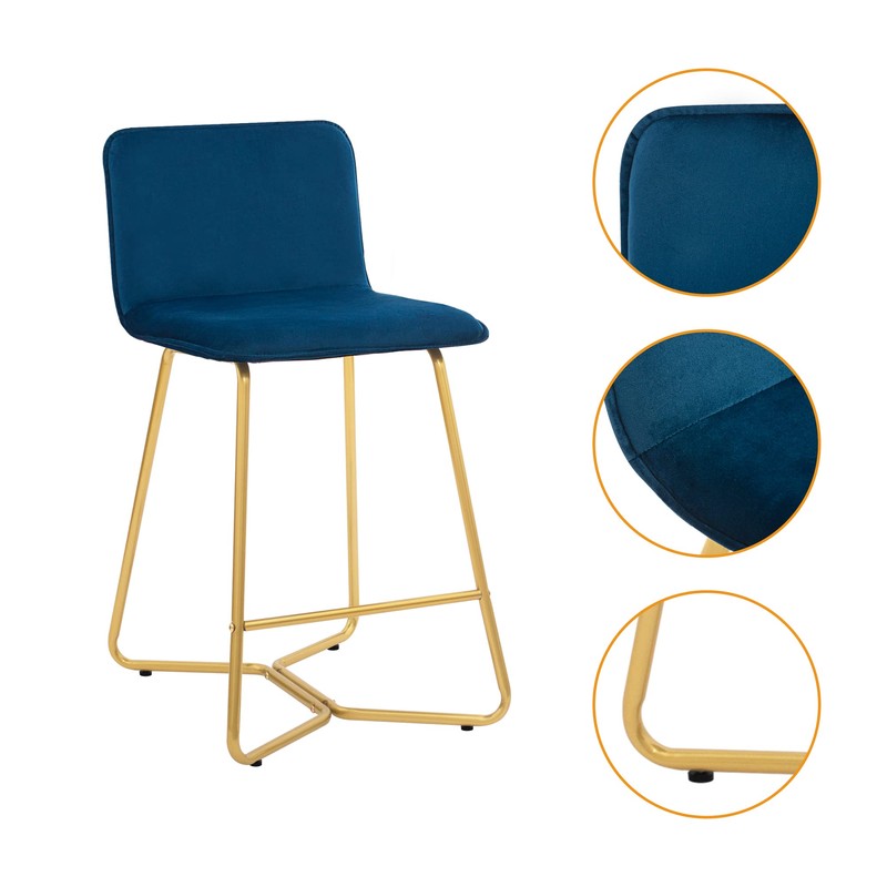 CangLong Upholstered Counter Stool Chair with Polished Gold Metal Frame,