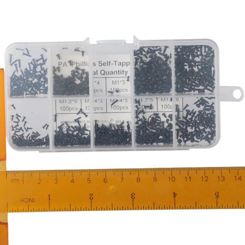 Fudeshe 1000Pcs Tiny Electronic Self-Tapping Machine Screws,M1 M1.2 M1.4 M1.7
