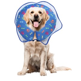 Dog Cone, Inflatable Dog Cone for Small, Medium, and Large Dogs, Soft Cone for Dogs After Surgery with Adjustable Buckle, Adjustable Soft Recovery Collar with Detachable Cove