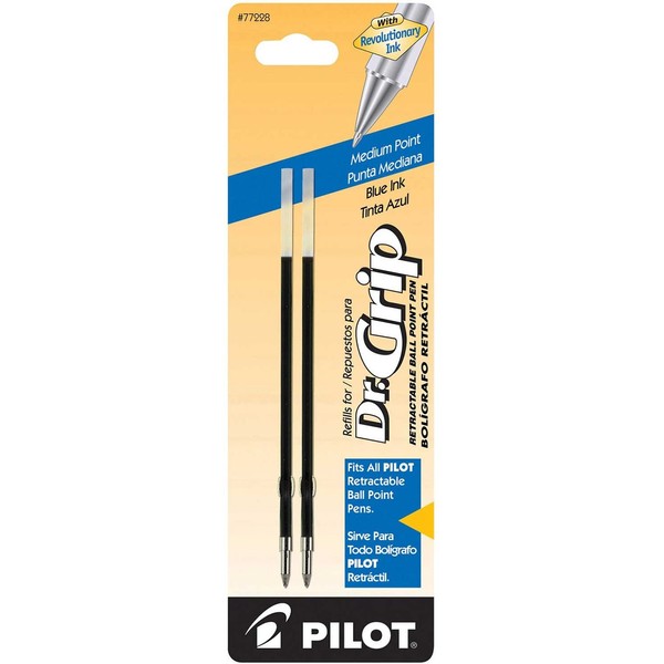 PILOT Dr. Grip Ballpoint Ink Refills for Retractable Pens, Medium Point, Blue Ink, 2-Pack (77228)