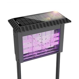 Solar Bug Zapper Outdoor, Smart Rain & Light Sensor Mosquito Killer, 4000mAh All-Night Fly Zapper with High-Voltage Grid, 2-in-1 Hanging & Ground Stake for Patio, Yard, Garden