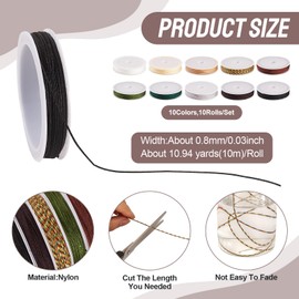 Cheriswelry 0.8mm Colored Polyester Strings 10 Styles Chinese Knotting Cord Beading Thread Nylon Autumn Braided Cords Roll for Bracelet Jewelry Making, Brown