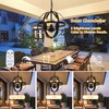 MOUFIER Solar Pendant Light,3-Light Globe Outdoor/Indoor Solar Chandelier,Black Metal Orb
