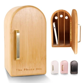 The Phone Box, Decorative Cell Phone Box for Family Time, Holds 6 Phones, Premium Bamboo Wood Phone Jail, Charging Holes, Free App