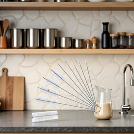 10Pcs White Long Straw Brush, Nylon Pipe Tube Cleaner 8-ihch 10 Different Diameters Set, Long Straw Brush for Sippy Cup, Brush Drinking Straw Cleaning Brush,Brushes,Cleaning Tools