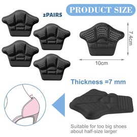 Moguri 2 Pairs Heel Pads, Heel Grips and Shoe Insoles for Too Big Shoes, Heel Pads Perfect for Women Shoes, Advanced Foot Care Shoe Pads, Black