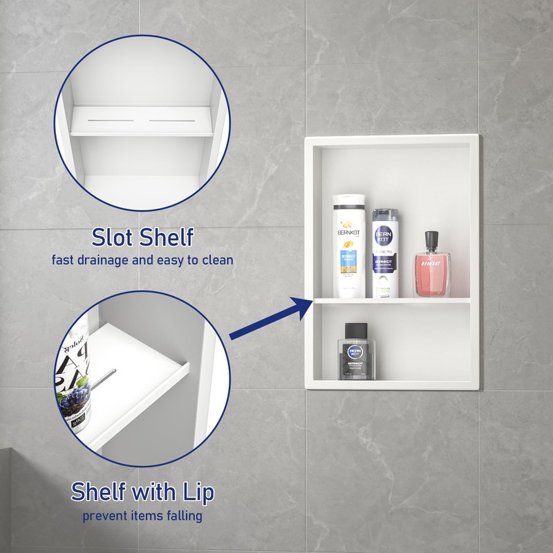 Bernkot Stainless Steel Shower Niche 18" X 12" White with