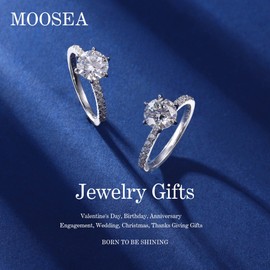 MOOSEA 1.5ct Round Cut Moissanite Wedding Rings for Women, Brilliant D Color VVS1 Clarity Lab Created Diamond Rings 14K White Gold Vermeil 6 Claw Moissanite Engagement Rings for Women