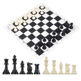 GETORIUM Tournament Chess Set: Portable and Professional Set with Travel Portable Plastic Tube Roll. Plastic Staunton Chess Pieces, Foldable Vinyl Chess Board. (Black Board, 13X13IN)
