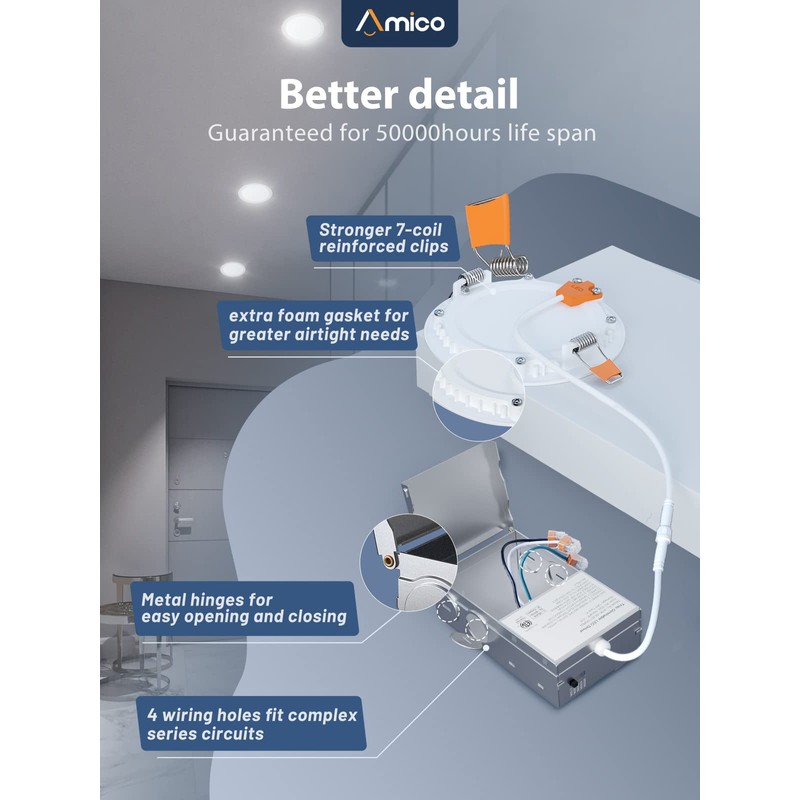 Amico1 Pack 4 Inch 5CCT Ultra-Thin LED Recessed Ceiling Light