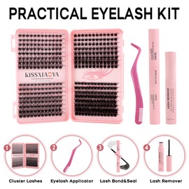 Individual Eyelashes Kit, 392Pcs 4 Styles D Curl Mix9-16mm Soft Natural Cluster Lashes, with Eyelash Glue & Tweezers, DIY Lash Extensions for Christmas, Valentine's Day, Anniversary(Eyelash Book Kit)