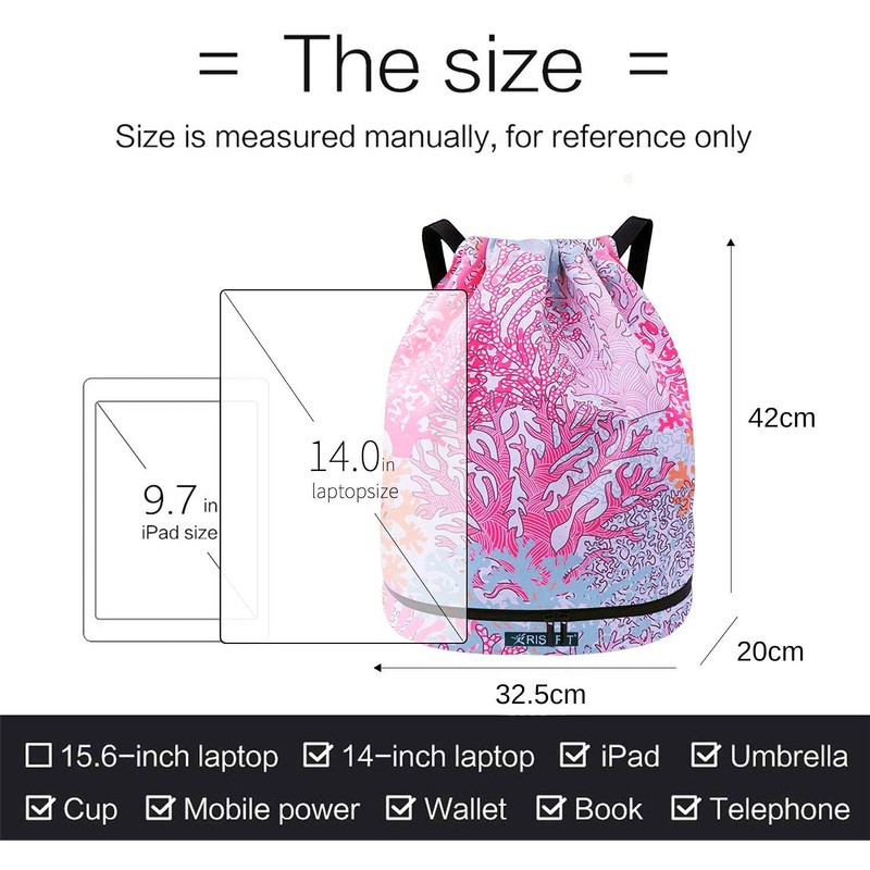 Risefit Waterproof Drawstring Backpack, Swimming Travelling Shopping Gym Bag Nylon