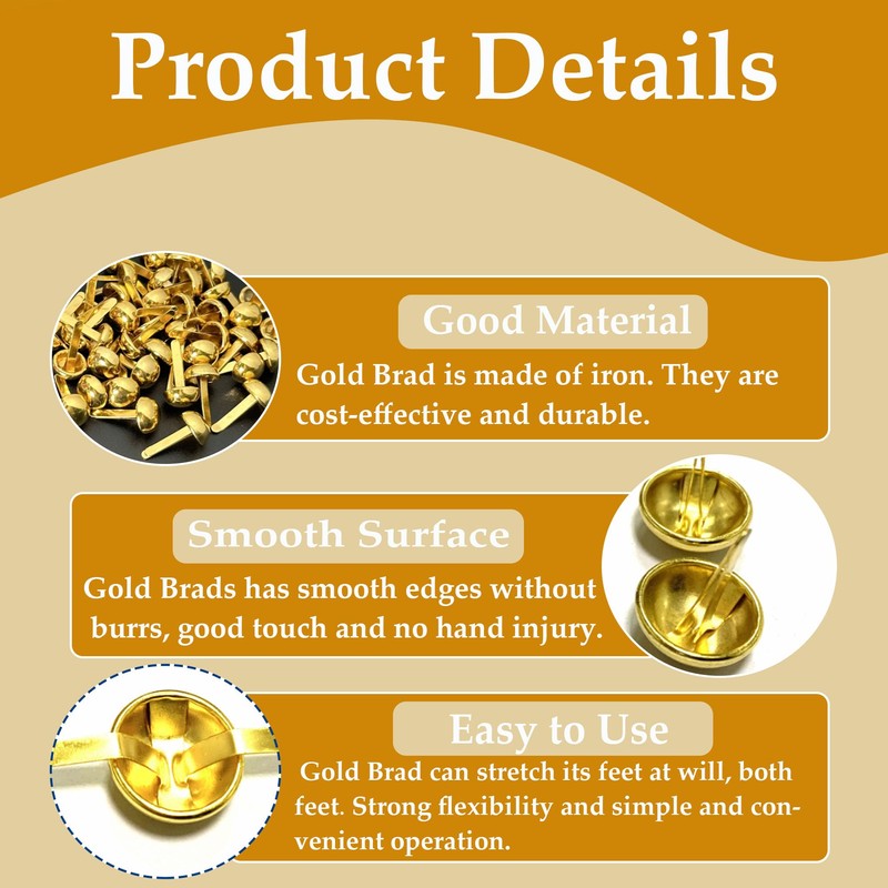 Apalie 600PCS Gold Brads,0.3 x 0.65 Inch Paper Fasteners,Metal Round