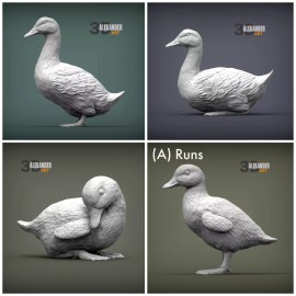 Alexander3dart Ducks - 1:12 Scale miniature dollhouse model by Alexander Kuzmenko (1 figure) - (C) Ducklings (2), Unpainted Gray