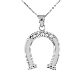 Fine 925 Sterling Silver Lucky CZ Horseshoe Pendant Necklace, 20"