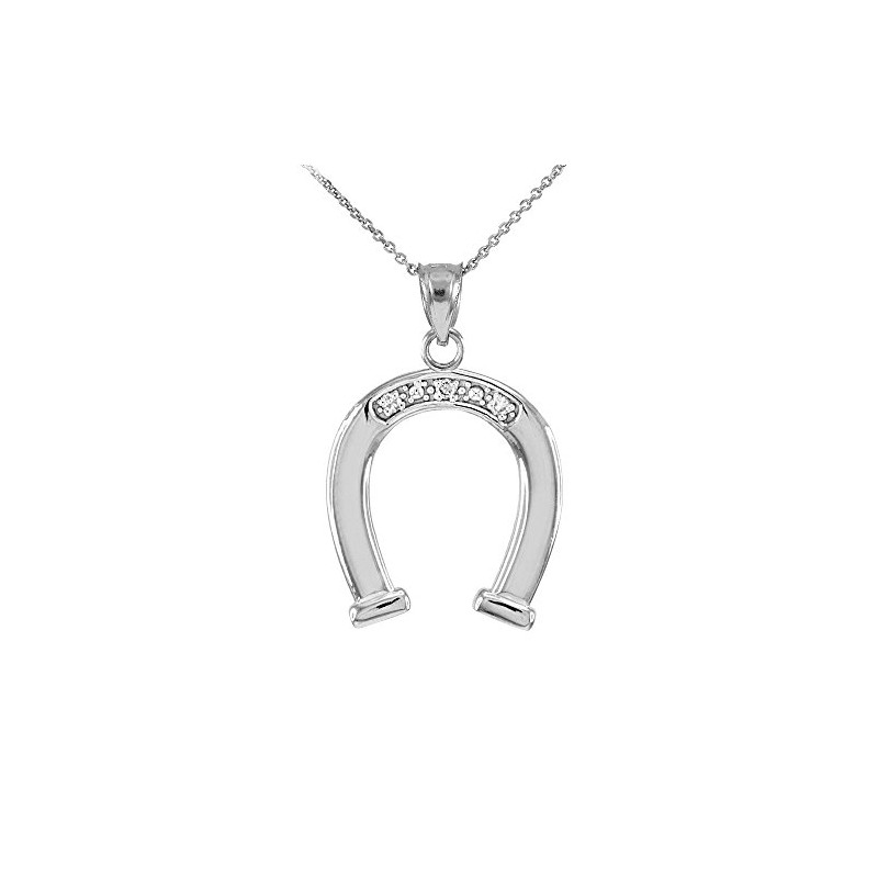 Fine 925 Sterling Silver Lucky CZ Horseshoe Pendant Necklace, 20"