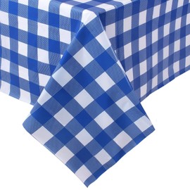 Kesfey Blue 137x274cm Gingham Plastic Tablecloths, Disposable Checkered Tablecloth Waterproof Rectangle Table Covers for Party and Picnic