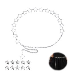 Metal Waist Chain Silver, Star Body Chains for Women, Adjustable Belly Chain Silver, Chain Belts for Women, Cowgirl Belt, Silver Belts for Women, Chain Belt, Belly Chains and 10 Star Hairpins