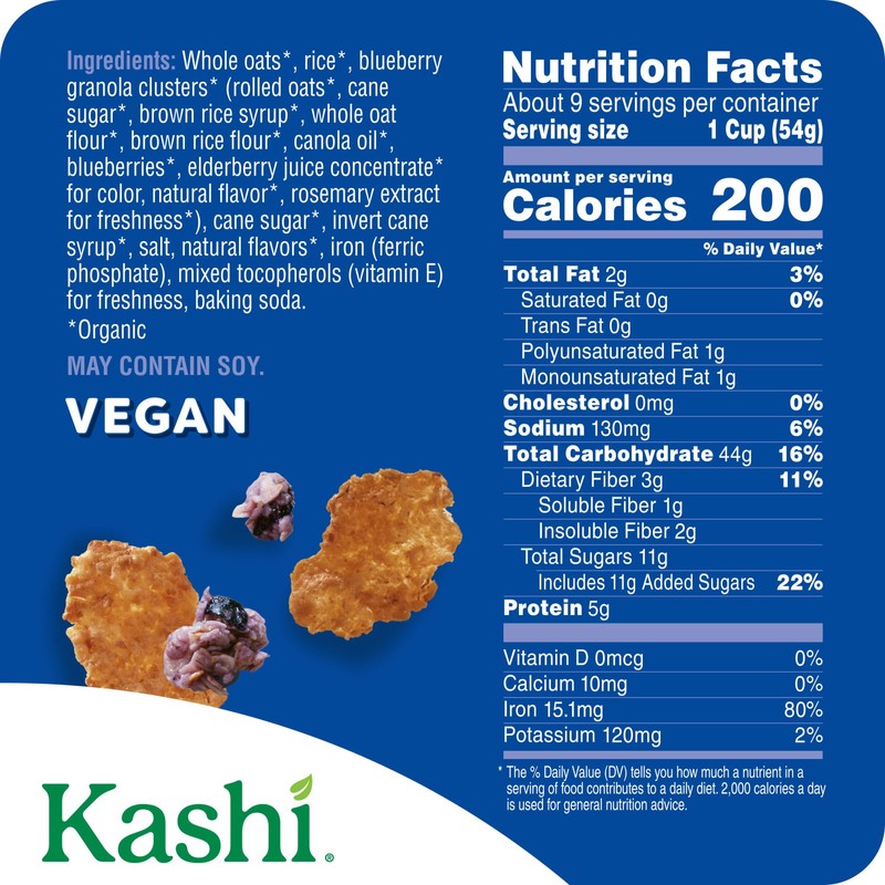 Kashi Breakfast Cereal, Organic, Whole Grain, Blueberry Clusters, 17.2oz Box
