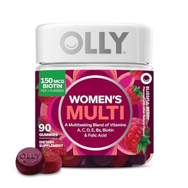 OLLY Gomitas multivitamínicas para mujer con vitaminas A, D, C, E, biotina y ácido fólico para adultos, masticables, sabor a bayas, suministro para 45