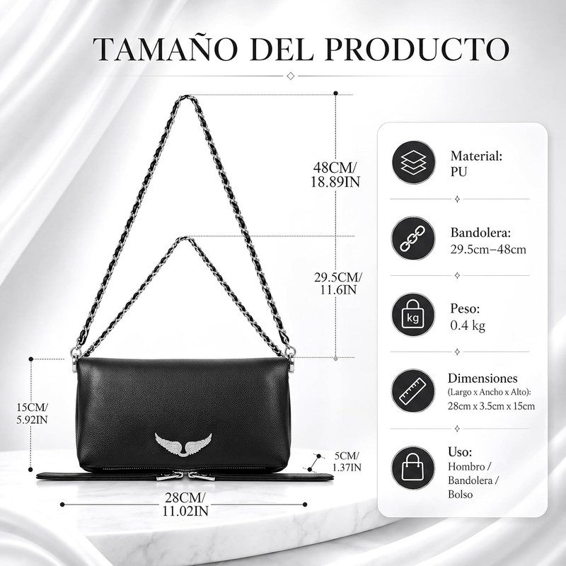 Bolso bandolera de piel para mujer, Bolso cruzado para mujer