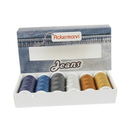 Ackermann® Jeans Sewing Thread Set Colours Mix, Denim Yarn 4 x Thickness 30 to 70 m Each and 2 x Thickness 80 to 150 m Each