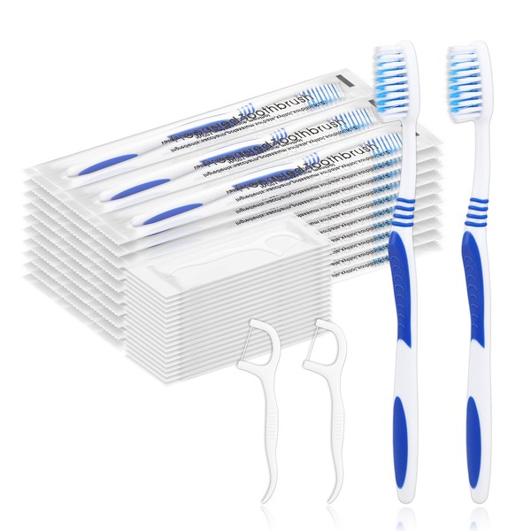 SLequipo 50 Prepasted Disposable Toothbrushes with Dental Floss Individually Wrapped