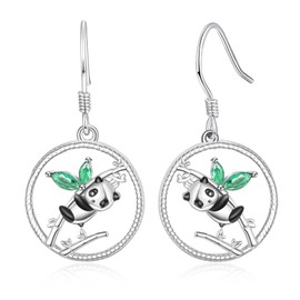 KINGWHYTE Panda Earrings Sterling Silver Panda Bamboo Drop Earrings Animal Earrings Jewellery Gifts For Women Girls Girlfriend Daughter