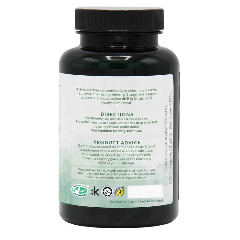G&G Vitamins Activated Charcoal Capsules - 1,350mg per Dose -
