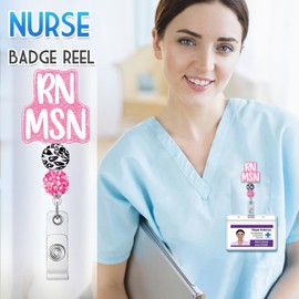 Plifal RN MSN Badge Reel Holder Retractable with ID Clip for Nurse Nursing Name Tag Card White Registered Nurse Master of Science in Nursing Alligator Clip Hospital Work Accessories