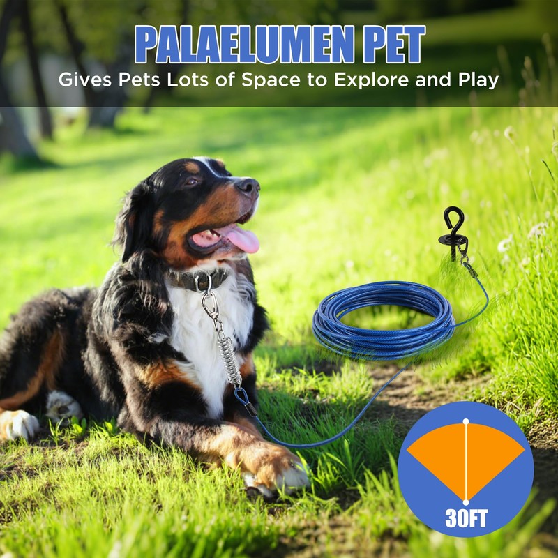 Palaelumen Dog Tie Out Cable and Stake - 30ft Heavy