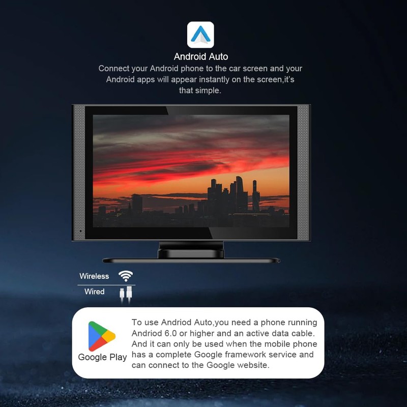 slrongpwolr Wireless Apple Car Play Screen, Android Auto Screen for