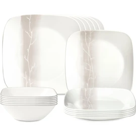 Corelle Vitrelle 18 Piece Glass Dinnerware Sets Rectangular Square Plate and Bowl Set Service for 6, Triple Layer Chip & Crack Resistant Glass Plate and Bowl Sets, Wandering Grove